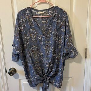 Floral Button Down Tie Top